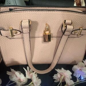 Small Pink Handbag with Gold Accents